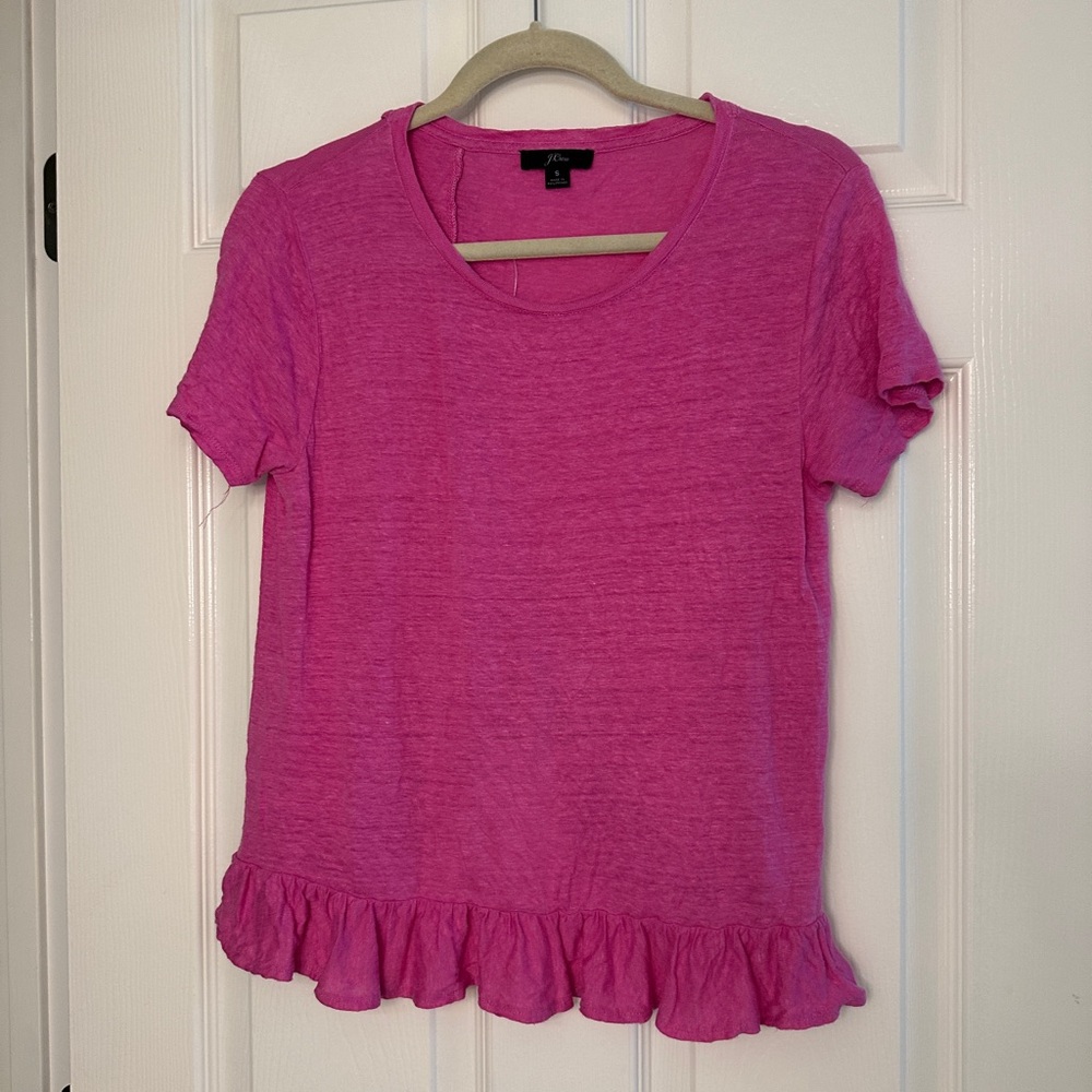 J.Crew Pink Ruffle Crewneck Shortsleeved T-Shirt - Size Small